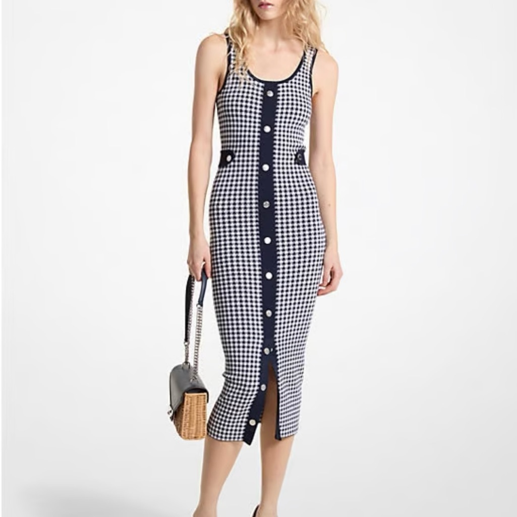 Michael Kors Stylish Navy And White Checkered Dress